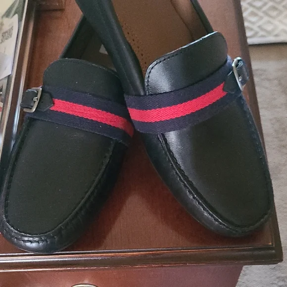 Polo Ralph Lauren Leather Riali Men's Black Loafers w/ Red and Blue Accents NWOT - Picture 6 of 8